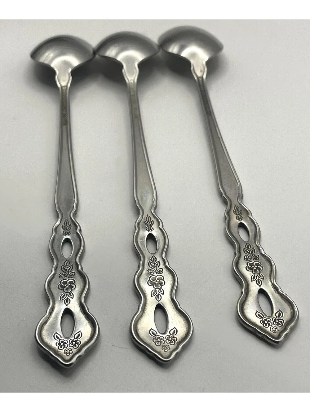 3- Oneida Community FANTASY Burnished Stainless Pierced Iced Tea spoon ~ 7 5/8”